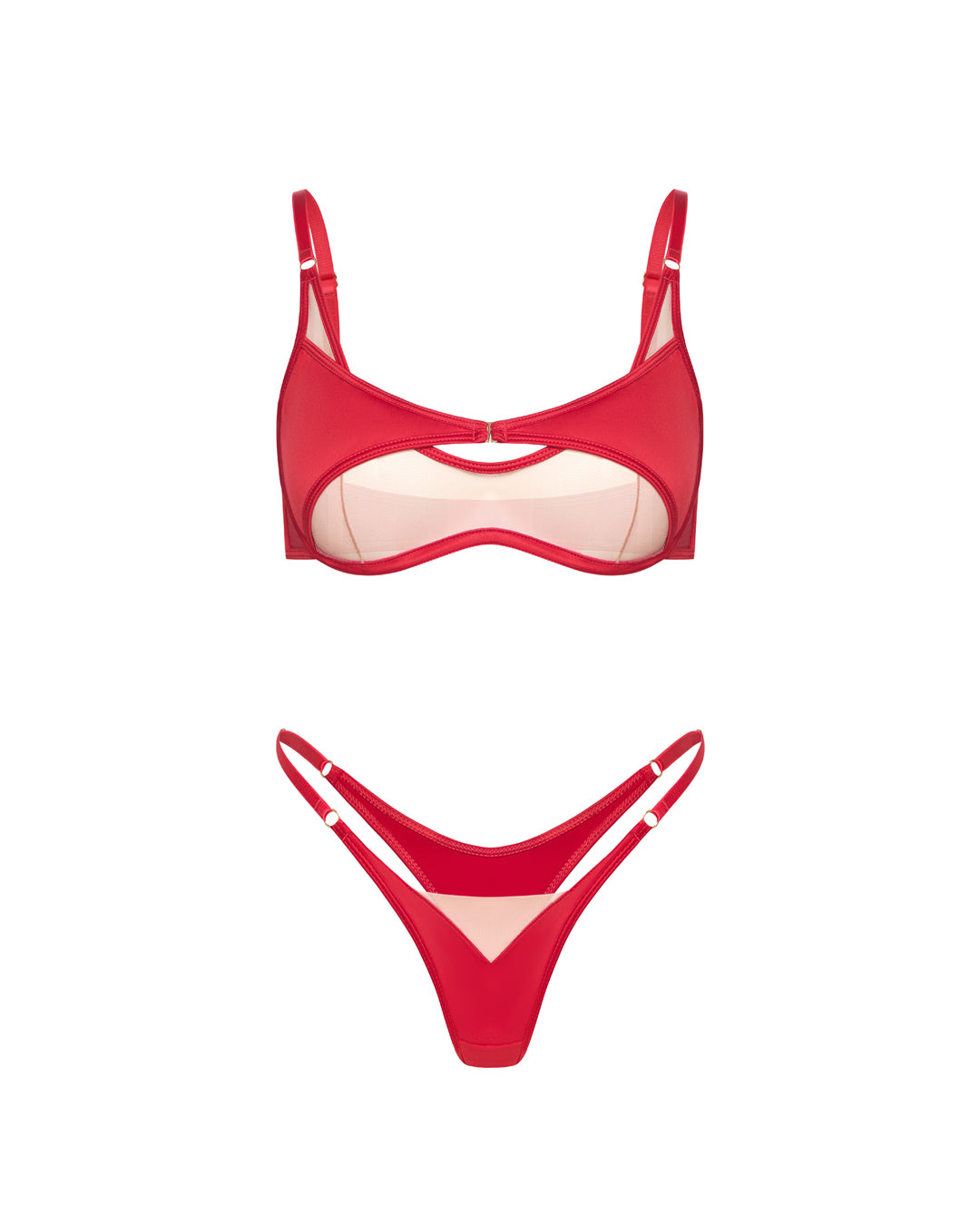 Mono Red Satin Lingerie Set